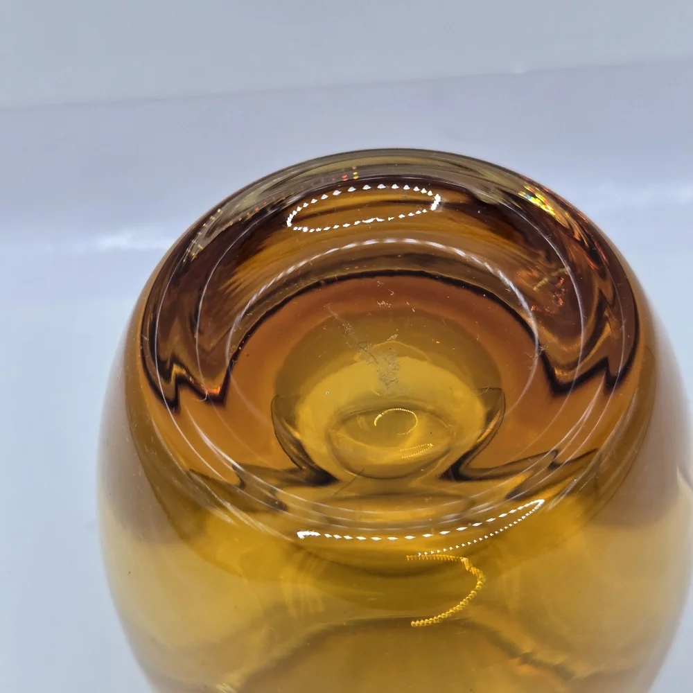 Crate & Barrel Heavy Glass Amber Topaz Glass Votive Candle Holders Poland 3